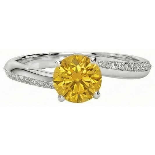 Anello con zaffiro giallo a taglio rotondo da 3.50 ct con incastonatura a griffe con diamanti