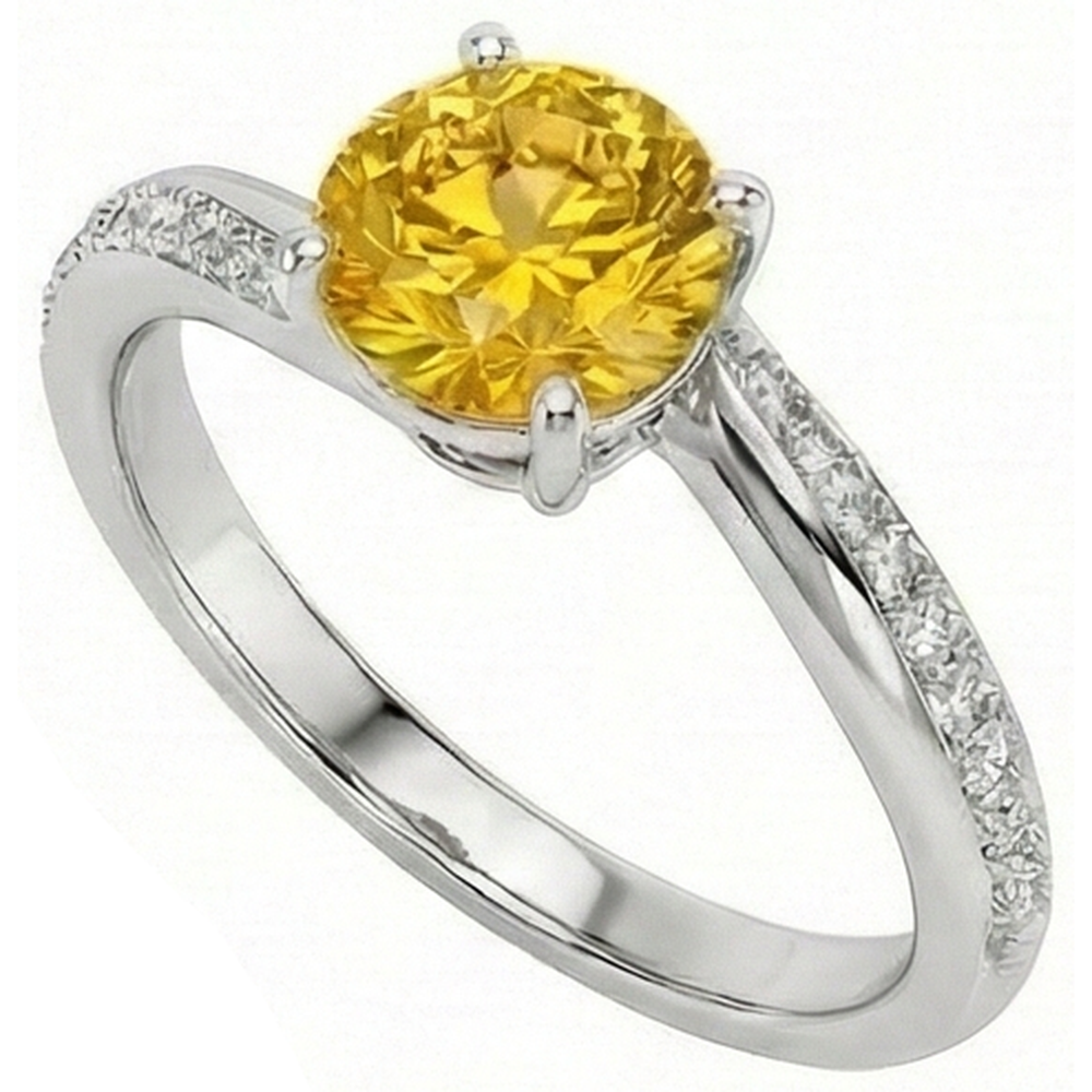 Anello con zaffiro giallo a taglio rotondo da 3.50 ct con incastonatura a griffe con diamanti