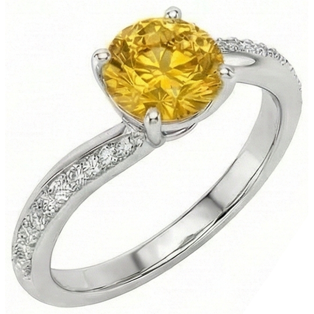 Anello con zaffiro giallo a taglio rotondo da 3.50 ct con incastonatura a griffe con diamanti