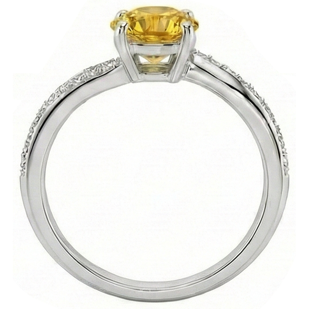 Anello con zaffiro giallo a taglio rotondo da 3.50 ct con incastonatura a griffe con diamanti