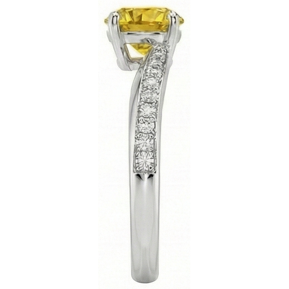 Anello con zaffiro giallo a taglio rotondo da 3.50 ct con incastonatura a griffe con diamanti