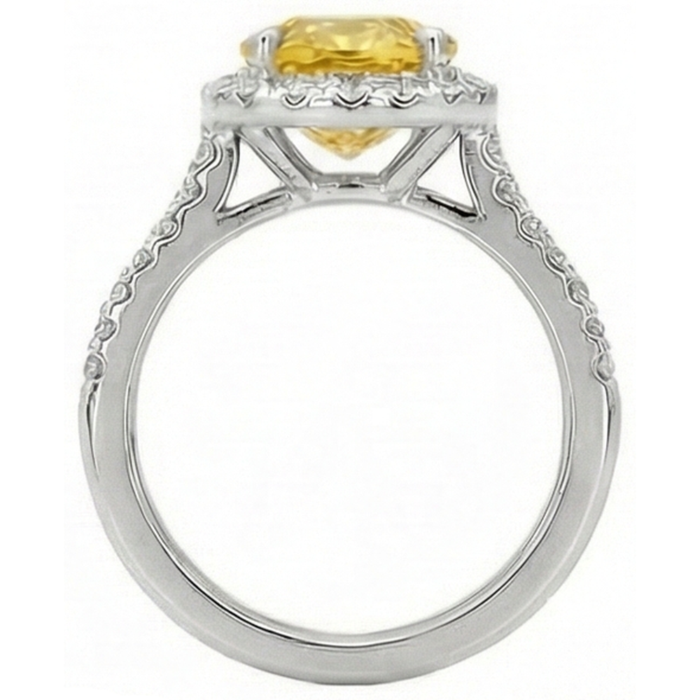 Anello con zaffiro giallo ovale e diamante rotondo in oro bianco 3.5 ct.