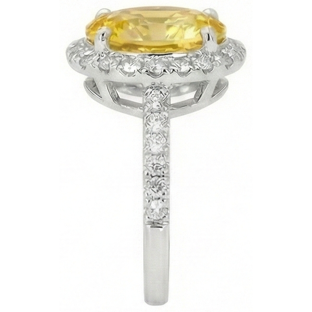 Anello con zaffiro giallo ovale e diamante rotondo in oro bianco 3.5 ct.