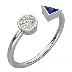 Anello con zaffiro incastonato su castone con diamanti tondi e trilioni di Toi et Moi 1 carato