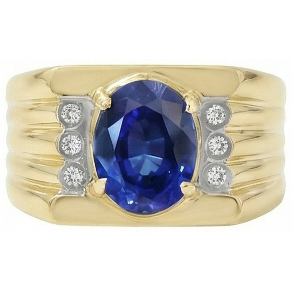 Anello con zaffiro ovale 2,30 carati e diamante tondo 14K Oro bicolore