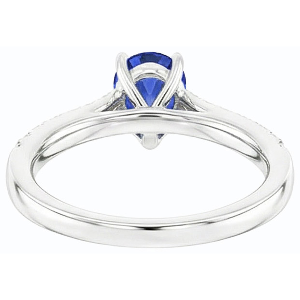 Anello con zaffiro pera blu 2,50 carati e diamanti pietre preziose in oro bianco 14K