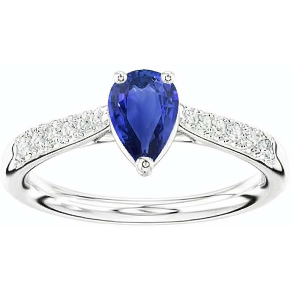Anello con zaffiro pera blu 2,50 carati e diamanti pietre preziose in oro bianco 14K