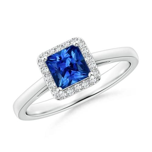 Anello in oro bianco con zaffiro rotondo e principessa dello Sri Lanka da 3.50 ct - harrychadent.it