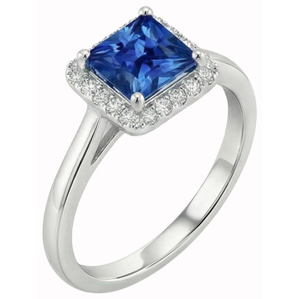 Anello con zaffiro principessa dello Sri Lanka da 3,50 carati e diamante rotondo in oro bianco 14K