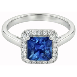 Anello con zaffiro principessa dello Sri Lanka da 3,50 carati e diamante rotondo in oro bianco 14K