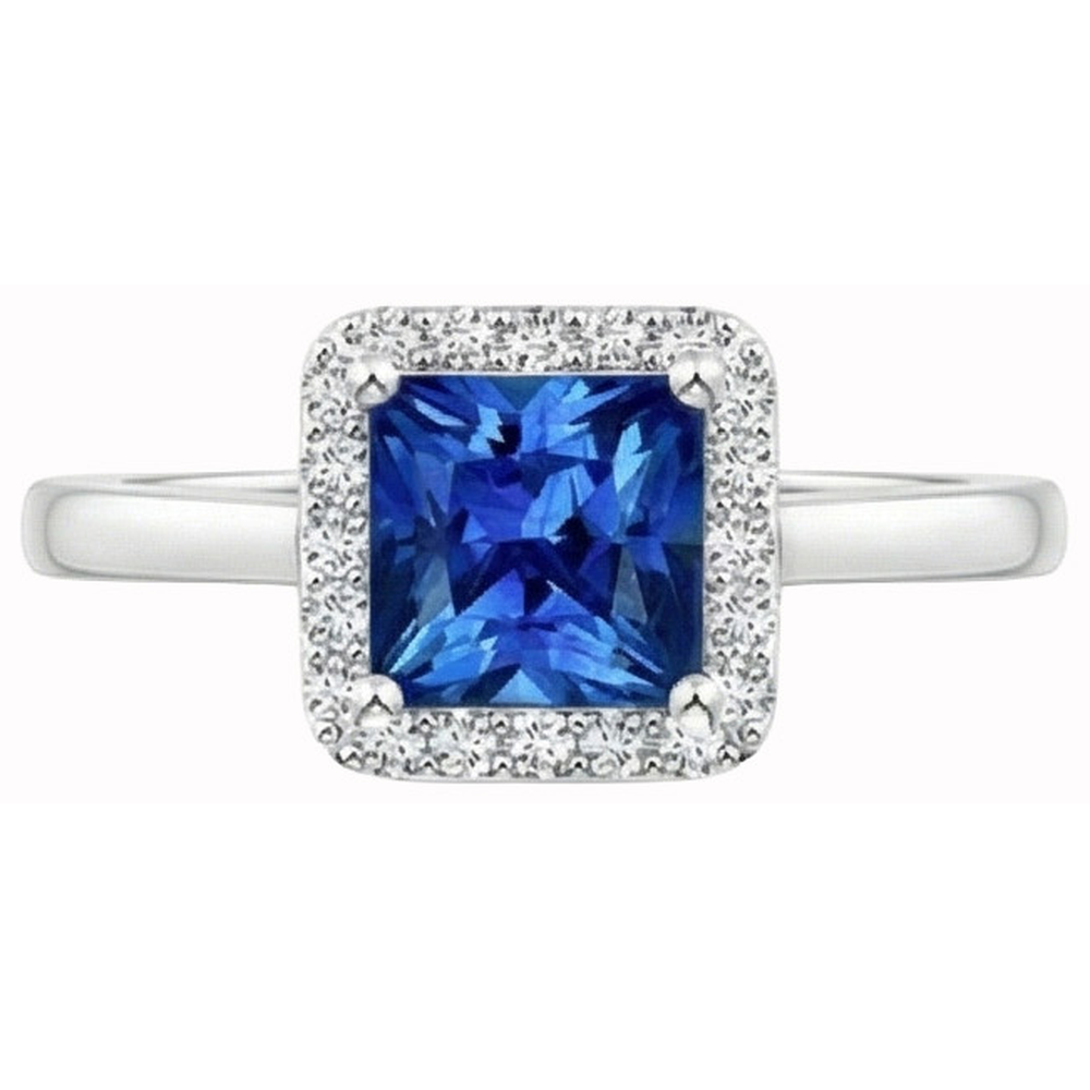 Anello con zaffiro principessa dello Sri Lanka da 3,50 carati e diamante rotondo in oro bianco 14K