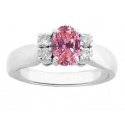 Anello con zaffiro rosa taglio ovale e rotondo e diamanti. oro bianco 14K. 2.10 ct