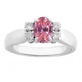 Anello con zaffiro rosa taglio ovale e rotondo e diamanti. oro bianco 14 carati. 2.10 ct - harrychadent.it