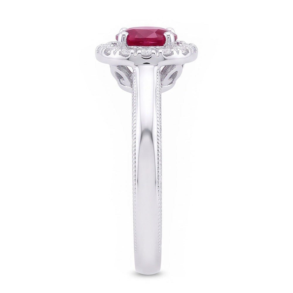 Anello con zaffiro rosso a taglio rotondo da 1,5 ct. Oro bianco