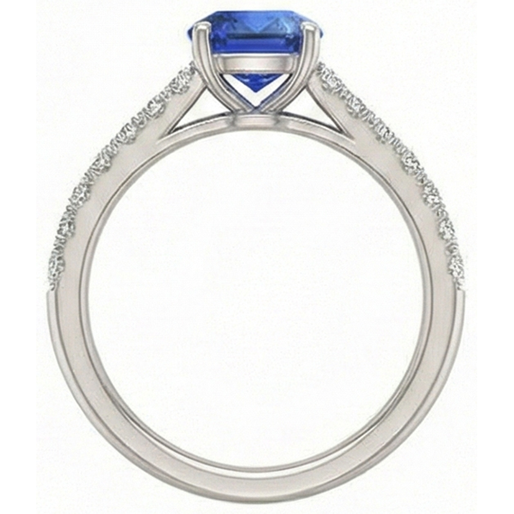 Anello con zaffiro taglio cuscino con pietre preziose. 2.50 carati. diamanti incastonati a coda di pesce