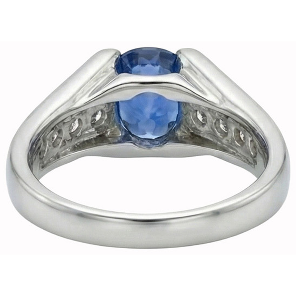 Anello con zaffiro tondo dello Sri Lanka da 2,50 carati e diamante in oro bianco 14K