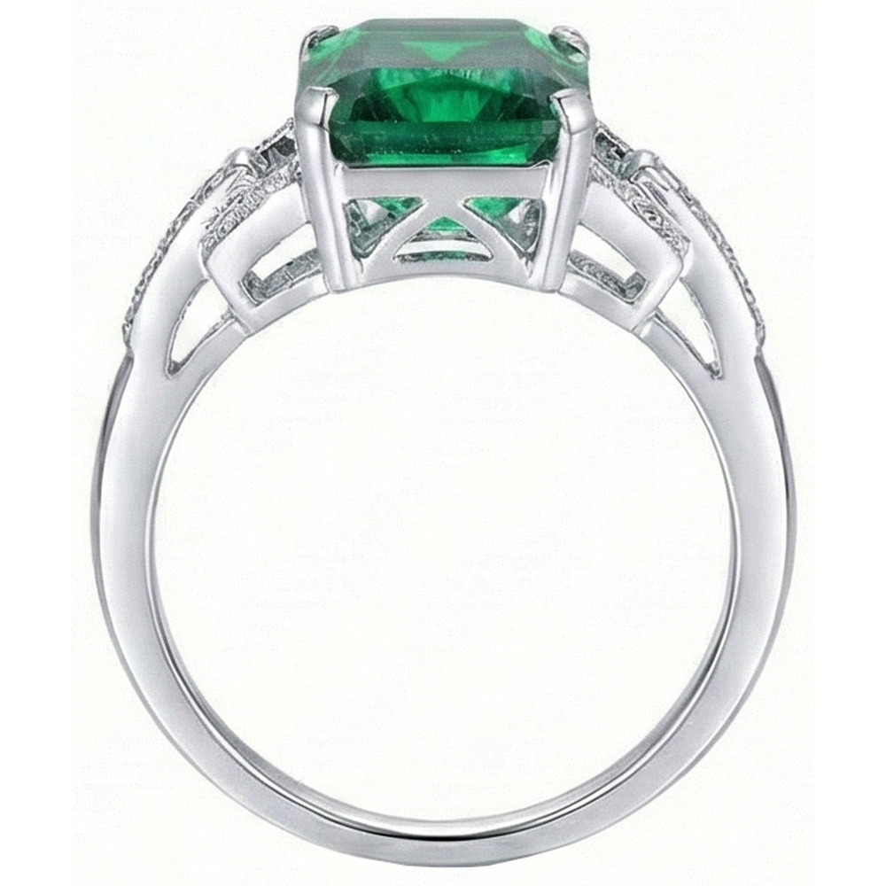Anello da 10,70 carati con polo con smeraldo verde e diamanti WG 14K