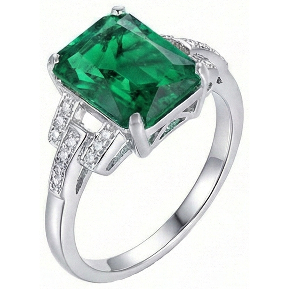 Anello da 10,70 carati con polo con smeraldo verde e diamanti WG 14K