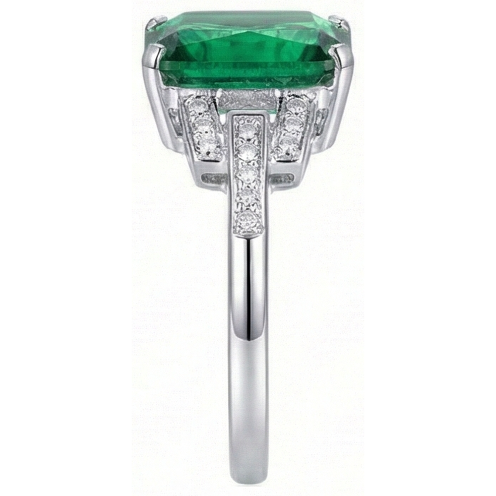 Anello da 10,70 carati con polo con smeraldo verde e diamanti WG 14K