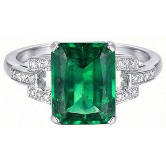 Anello da 10,70 carati con polo con smeraldo verde e diamanti WG 14K