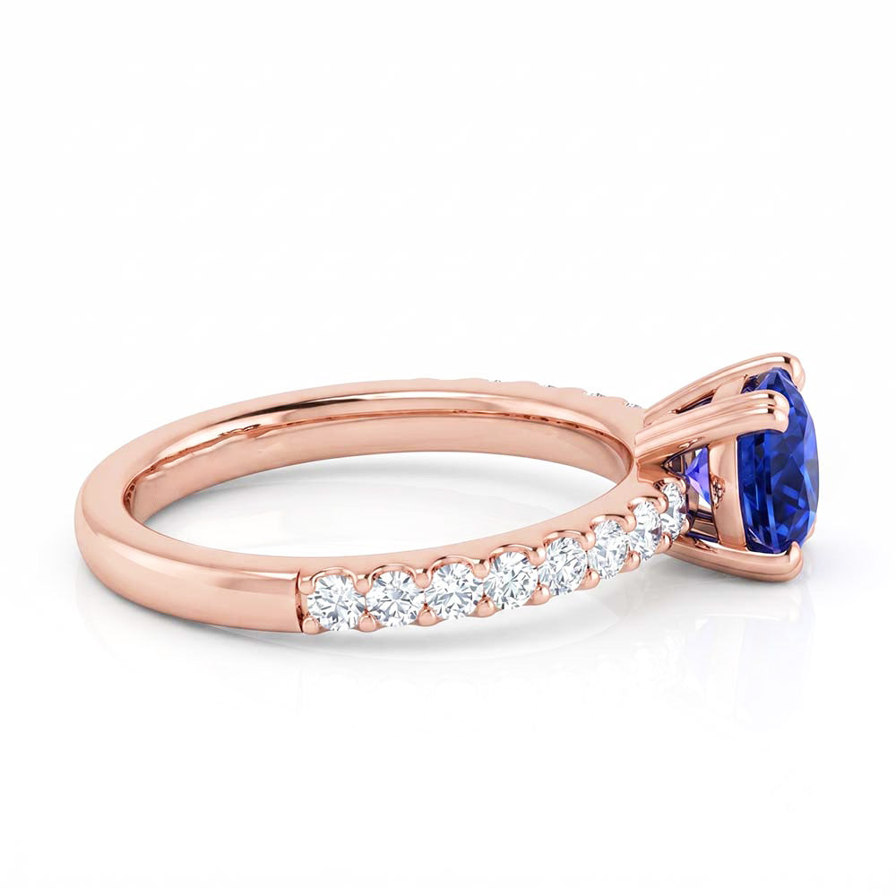 Anello da 2.50 carati in oro rosa 14K con diamante e zaffiro blu rotondo