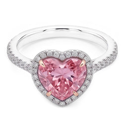 Anello da 3.35 carati con zaffiro rosa a cuore e piccoli diamanti rotondi