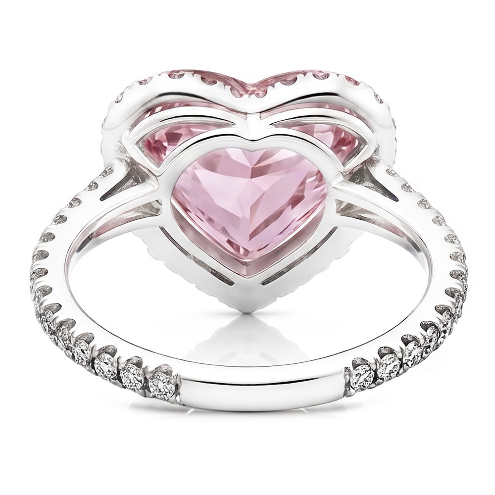 Anello da 3.35 carati con zaffiro rosa a cuore e piccoli diamanti rotondi