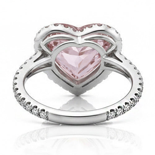 Anello da 3.35 carati con zaffiro rosa a cuore e piccoli diamanti rotondi