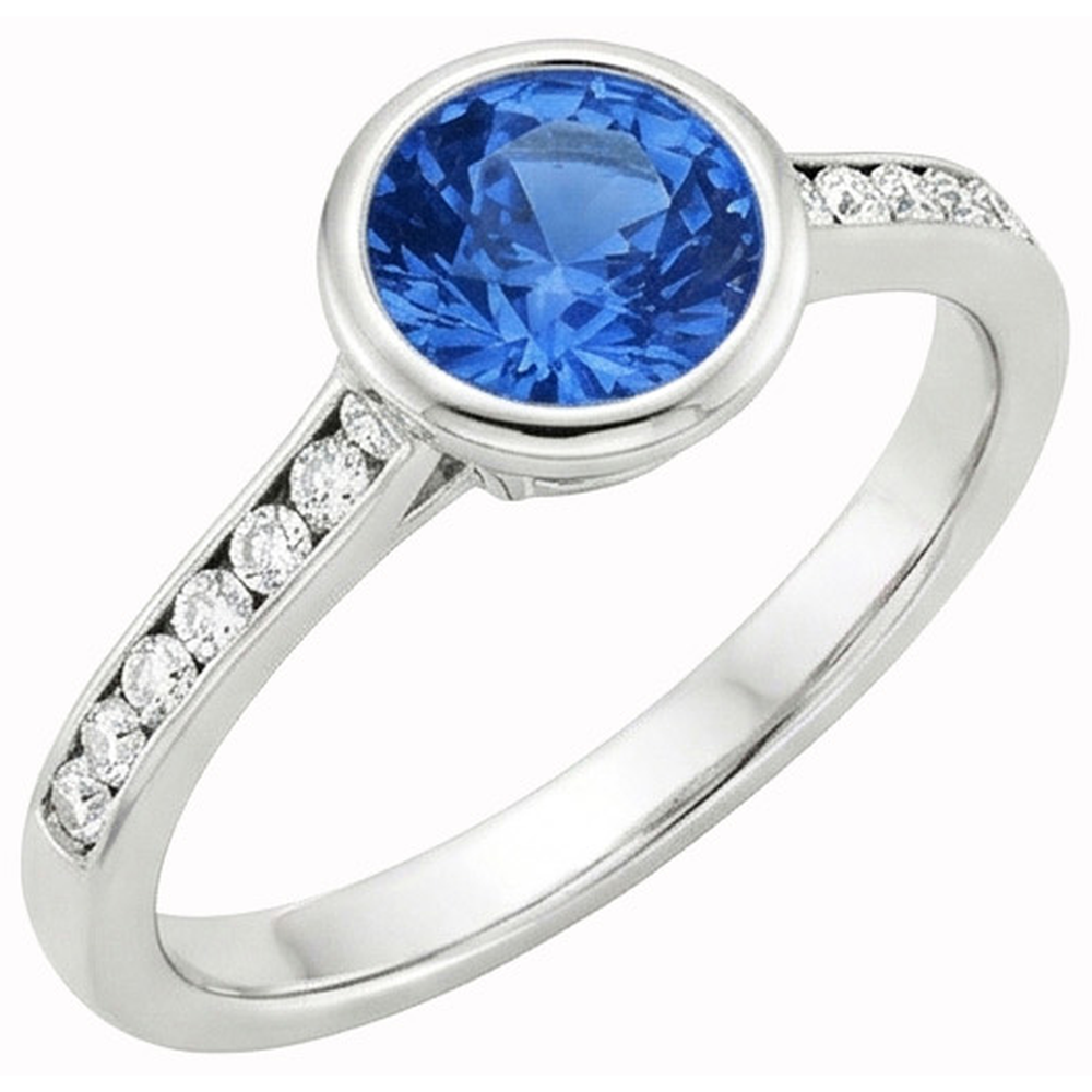 Anello da 3,50 ct con castone in oro bianco 14K con zaffiro di Ceylon rotondo e diamanti