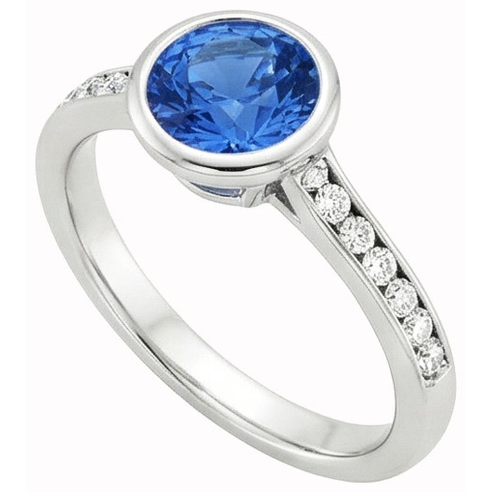 Anello da 3,50 ct con castone in oro bianco 14K con zaffiro di Ceylon rotondo e diamanti