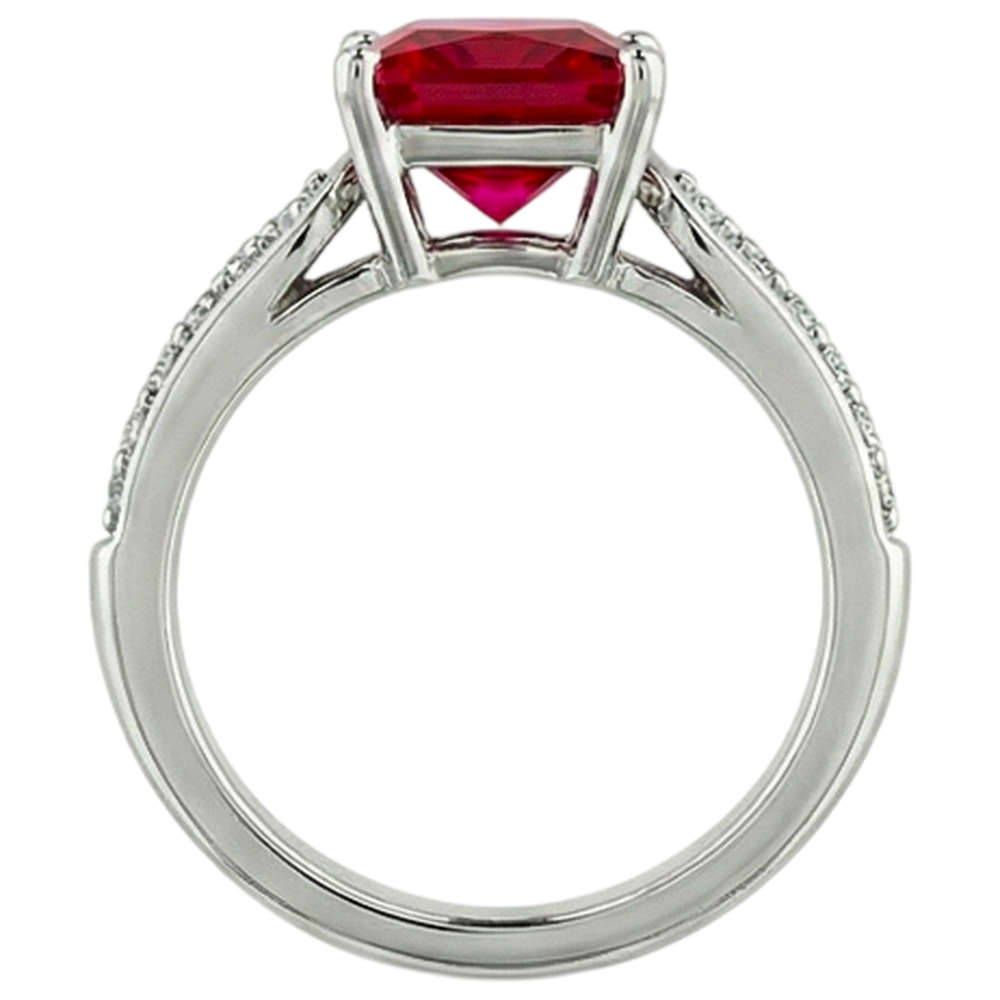 Anello da 4.40 carati con rubino rosso principessa e diamanti scintillanti in oro 14K