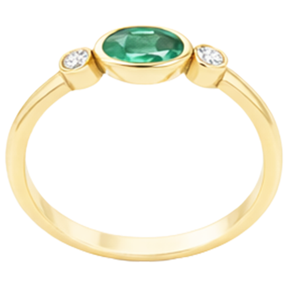 Anello da 4.50 carati con castone e Verde smeraldo e diamante. 3 pietre