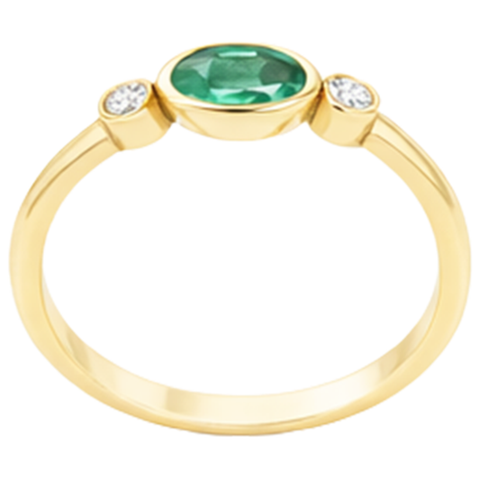 Anello da 4.50 carati con castone e Verde smeraldo e diamante. 3 pietre