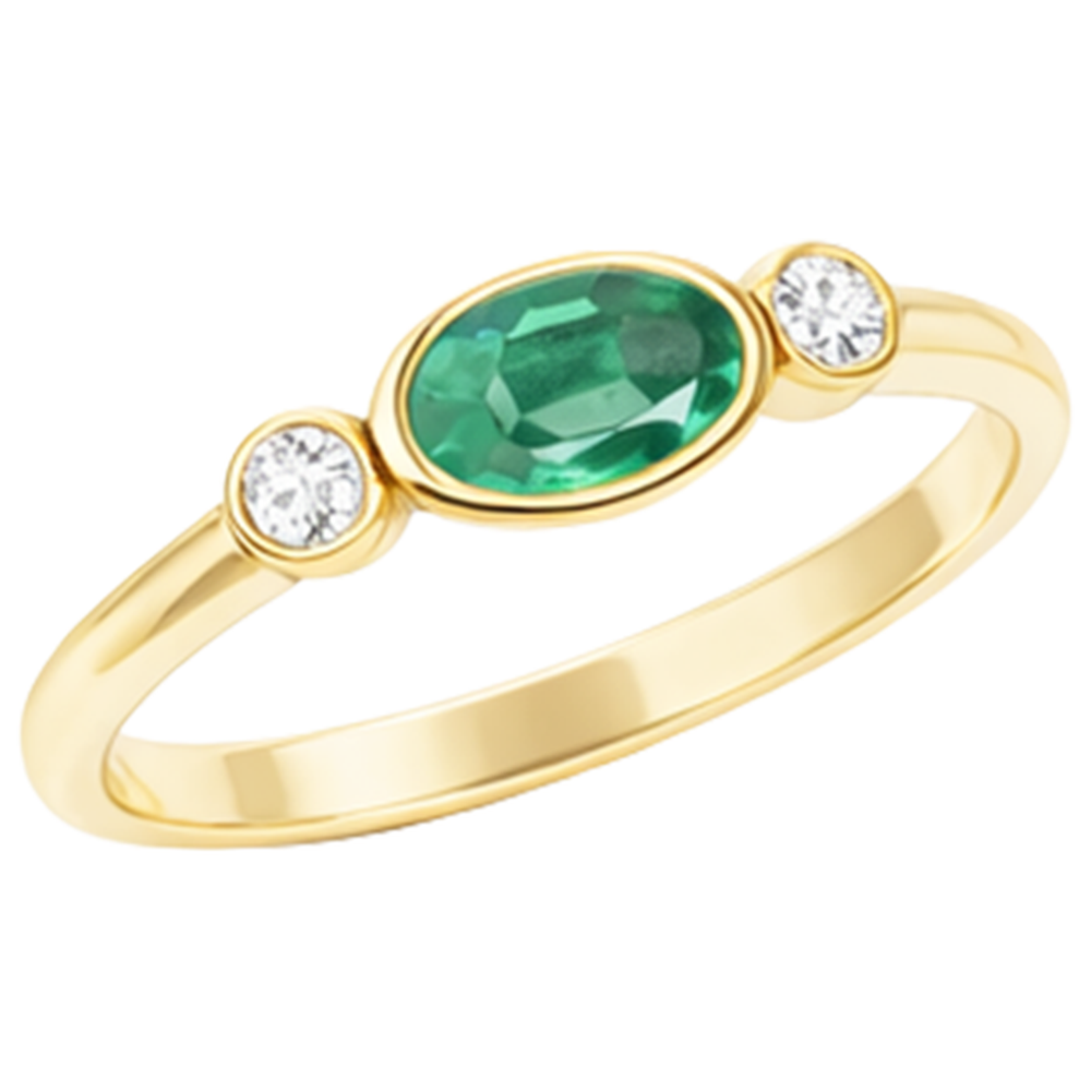 Anello da 4.50 carati con castone e Verde smeraldo e diamante. 3 pietre