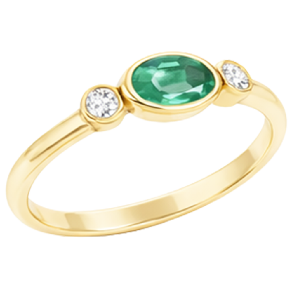 Anello da 4.50 carati con castone e Verde smeraldo e diamante. 3 pietre