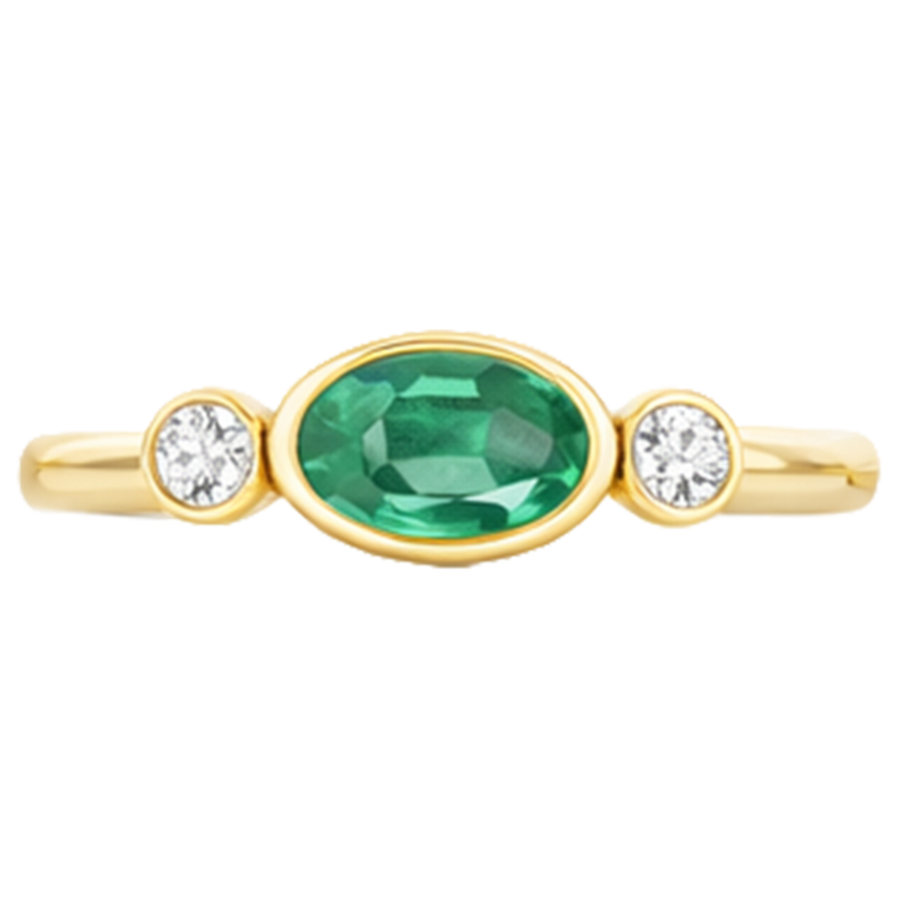Anello da 4.50 carati con castone e Verde smeraldo e diamante. 3 pietre