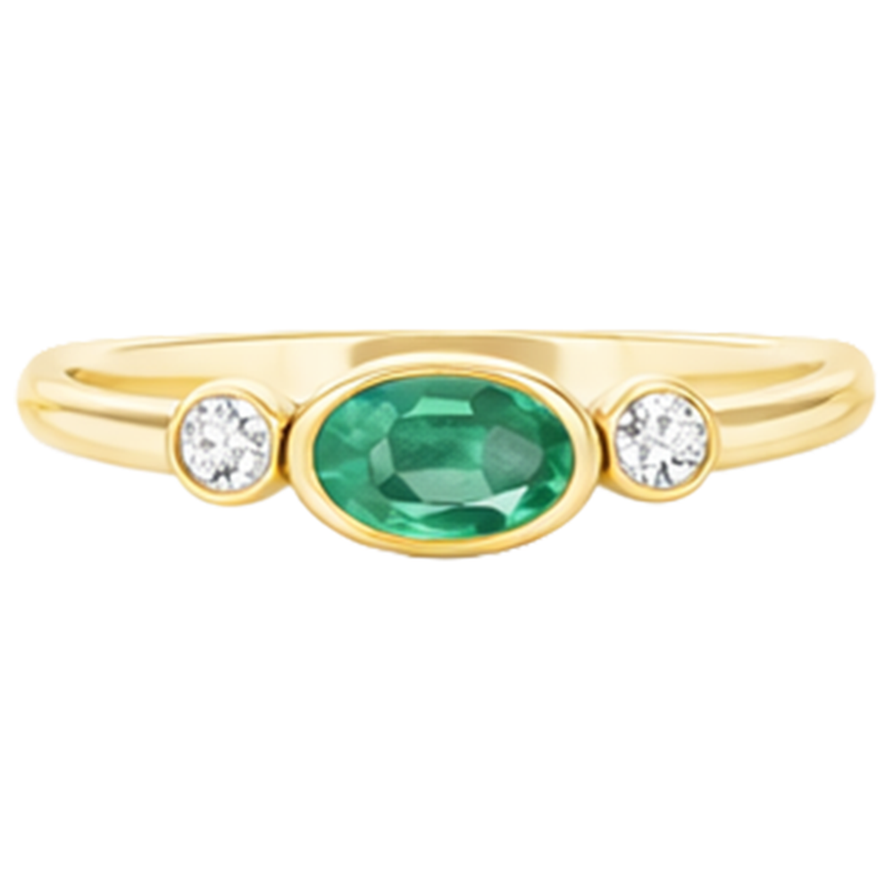 Anello da 4.50 carati con castone e Verde smeraldo e diamante. 3 pietre