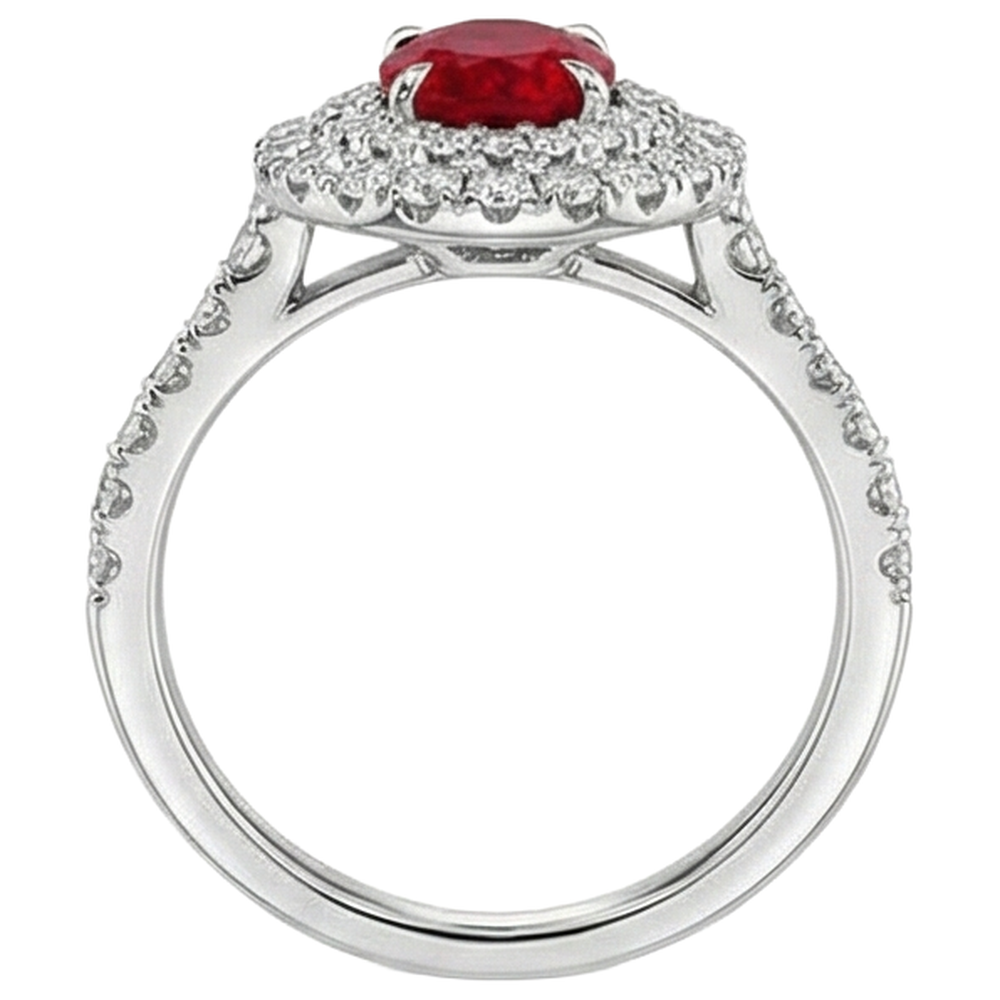 Anello da 4.50 ct con doppio alone. rubino e diamanti. oro bianco 14K