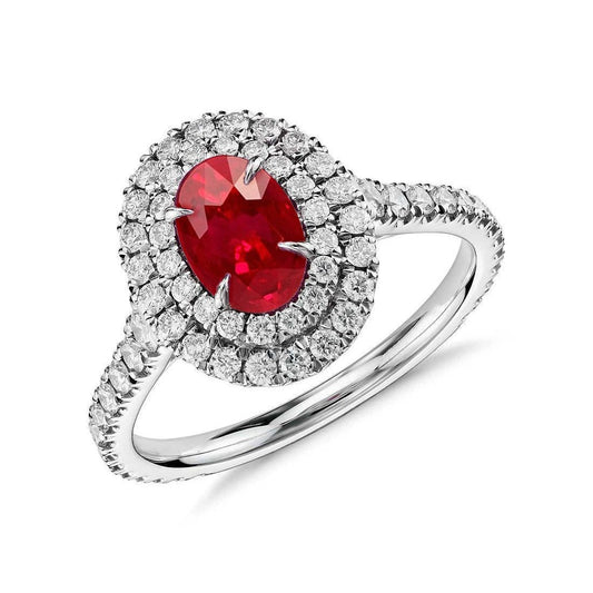 Anello da 4.50 ct con doppio alone. rubino e diamanti. oro bianco 14 carati - harrychadent.it