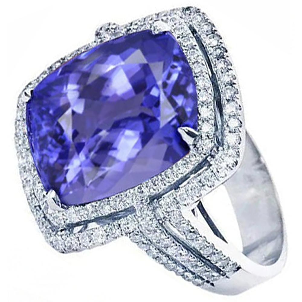 Anello da 5 carati Cuscino tanzanite Diamanti Naturali Autentici ( non creati in laboratorio ) Oro bianco massiccio