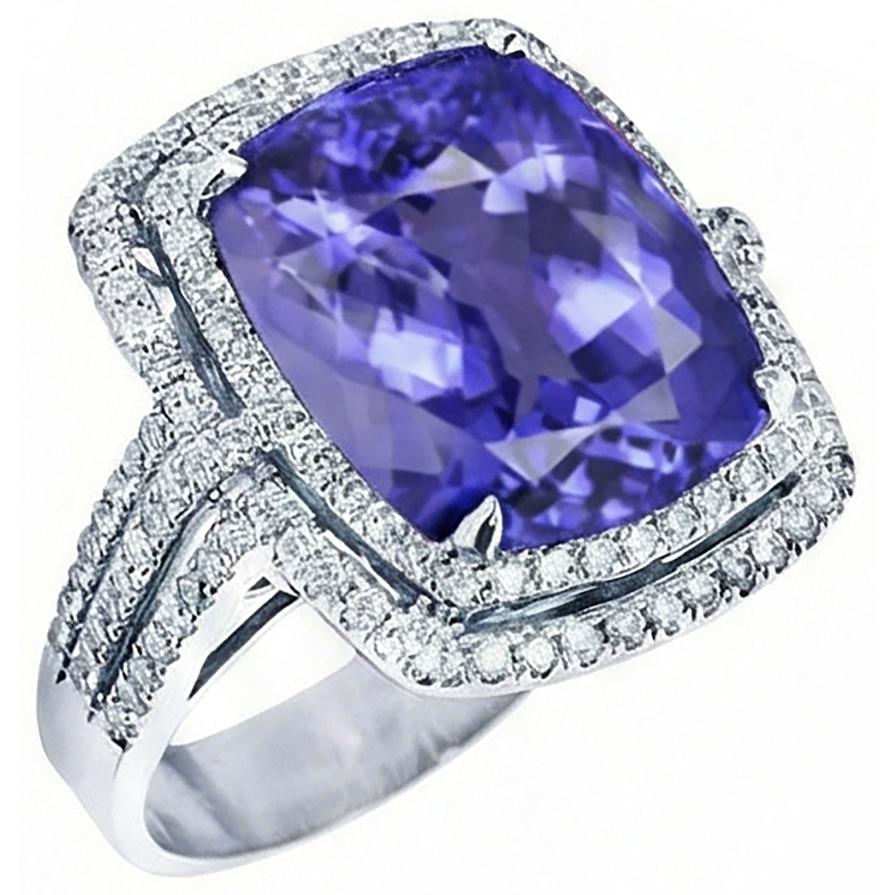Anello da 5 carati Cuscino tanzanite Diamanti Naturali Autentici ( non creati in laboratorio ) Oro bianco massiccio