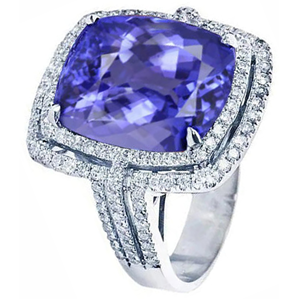 Anello da 5 carati Cuscino tanzanite Diamanti Naturali Autentici ( non creati in laboratorio ) Oro bianco massiccio