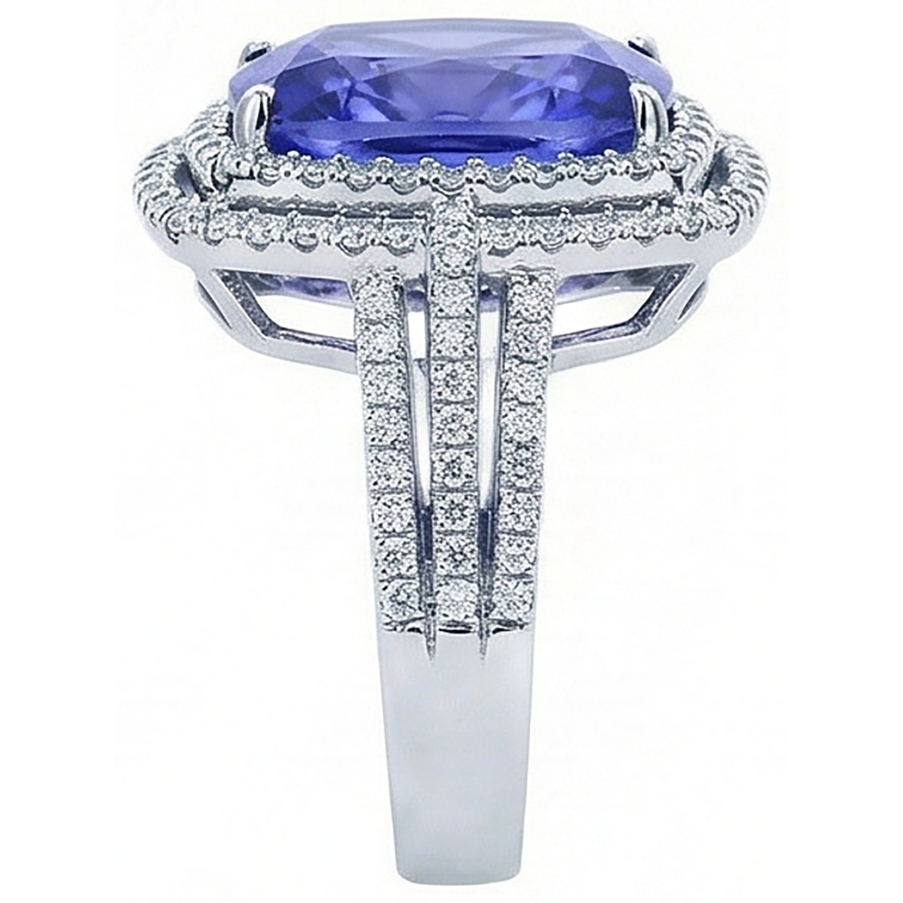 Anello da 5 carati Cuscino tanzanite Diamanti Naturali Autentici ( non creati in laboratorio ) Oro bianco massiccio