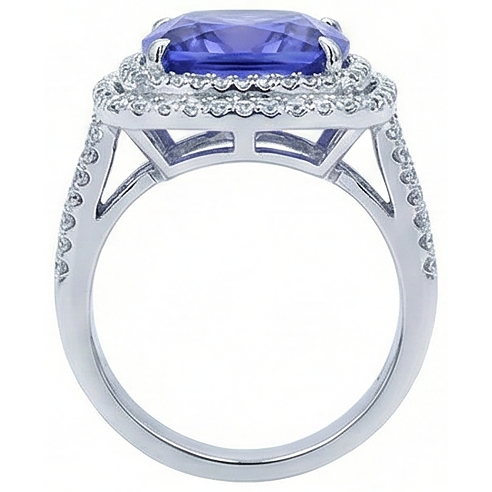 Anello da 5 carati Cuscino tanzanite Diamanti Naturali Autentici ( non creati in laboratorio ) Oro bianco massiccio
