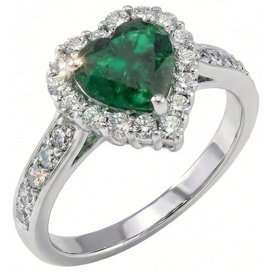 Anello da 5 carati con smeraldo verde a taglio cuore e diamante bianco 14K