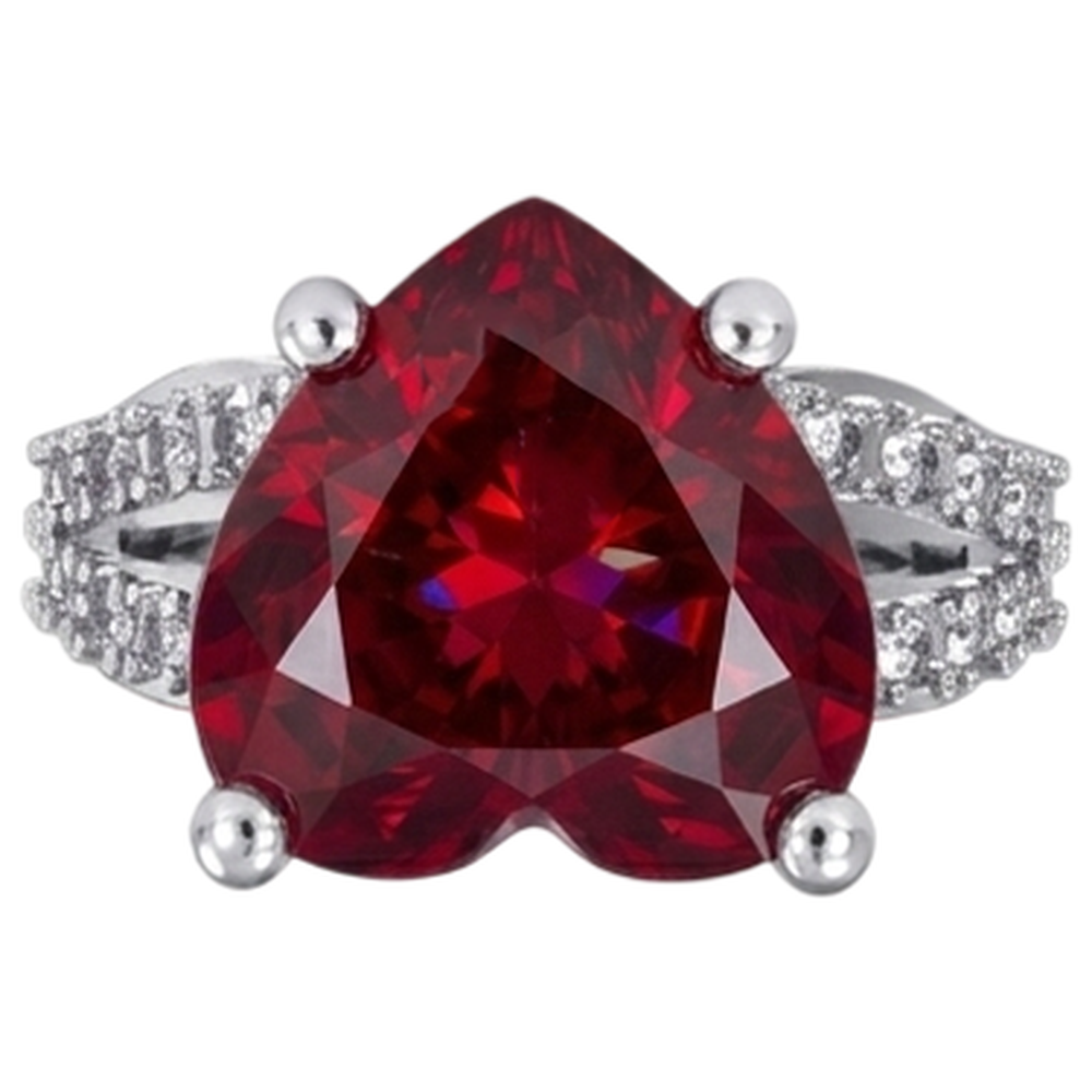 Anello da 5 ct con rubino taglio cuore rosso con diamanti. oro bianco 14 carati