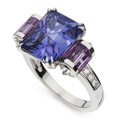Anello da 8 carati con zaffiro dello Sri Lanka. ametista e diamanti 14K gioielli