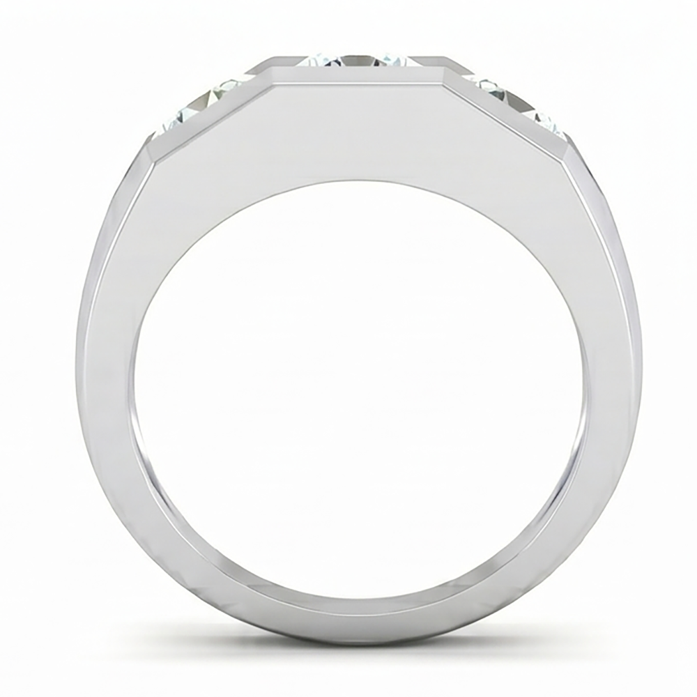 Anello da Uomo Con Tre Pietre Diamanti Rotondi Coltivati Laboratorio Oro 14K