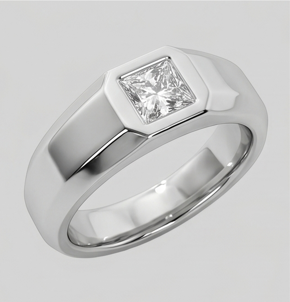 Anello da Uomo Principessa Taglio Diamante Oro Bianco