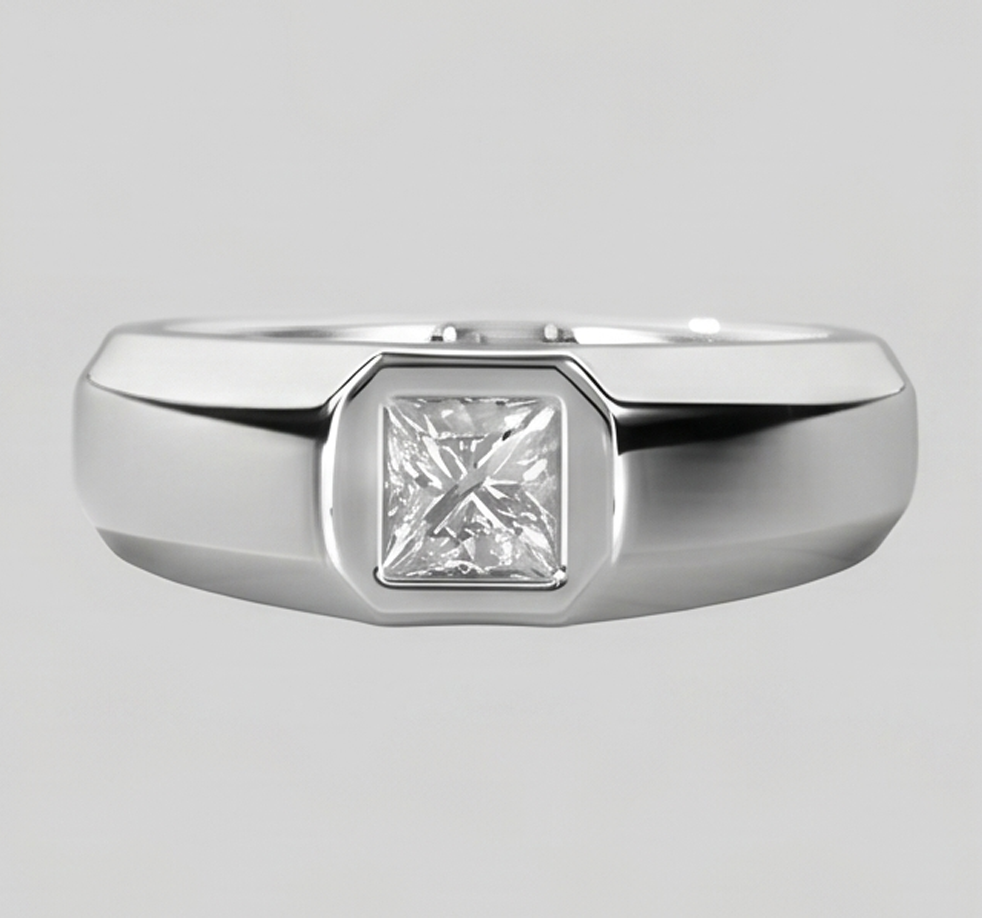 Anello da Uomo Principessa Taglio Diamante Oro Bianco